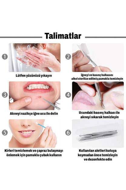Paslanmaz Çelik Siyah Nokta Temizleyici 5'li Komedon Seti