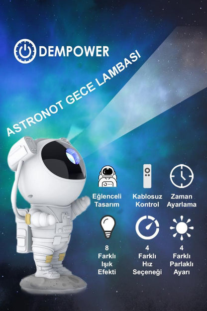 Projektör Astronot Işıklı Galaksi Projeksiyon Gece Lambası