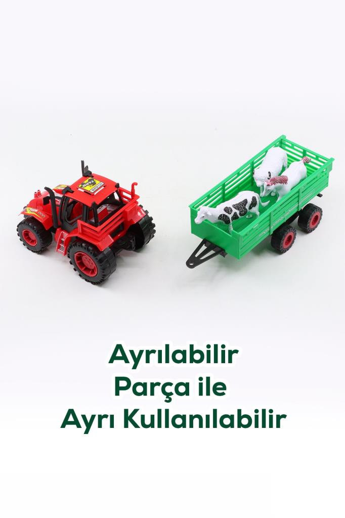 Römorklu Traktör Ve 3 Adet Hayvan Figürlü Oyuncak Seti