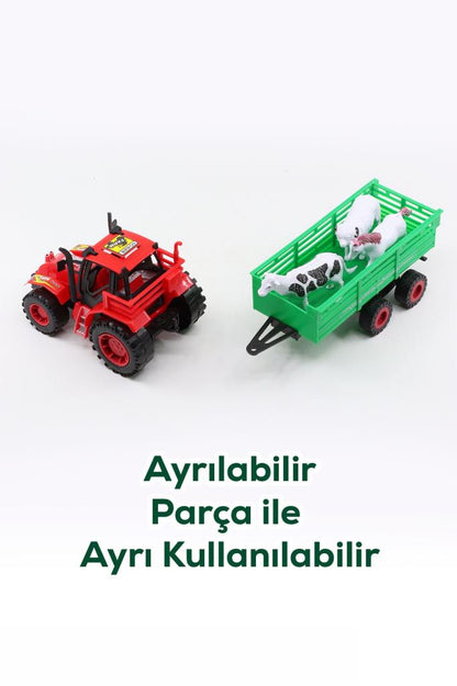 Römorklu Traktör Ve 3 Adet Hayvan Figürlü Oyuncak Seti