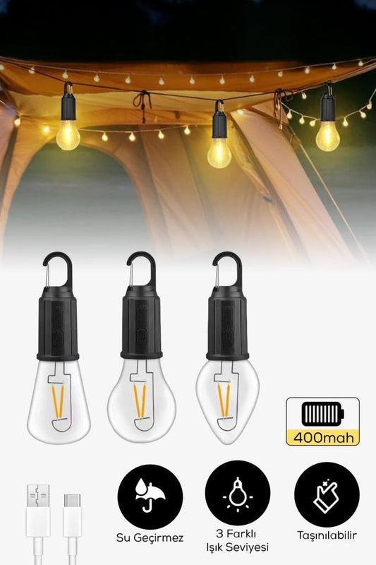 Şarjlı Taşınabilir 3’lü LED Ampul