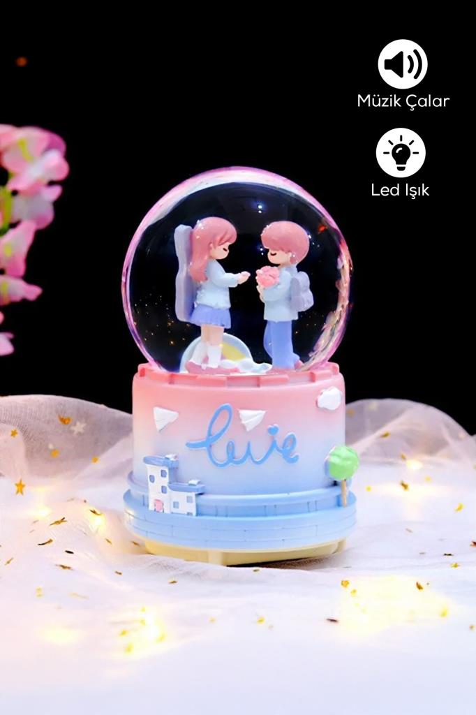 Sevgili Figürlü Müzikli LED Işıklı Kar Küresi