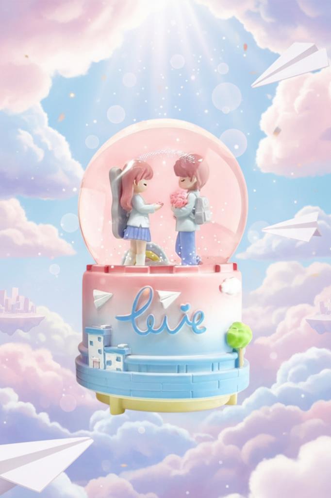 Sevgili Figürlü Müzikli LED Işıklı Kar Küresi