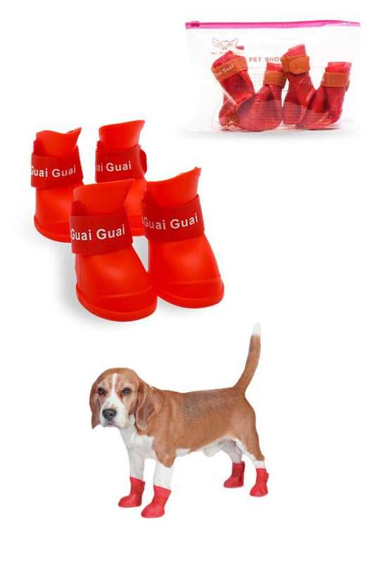 Silikon Su Geçirmez Kedi Köpek Ayakkabısı Kırmızı S Beden