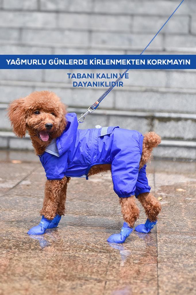 Silikon Su Geçirmez Kedi Köpek Ayakkabısı Kırmızı M Beden