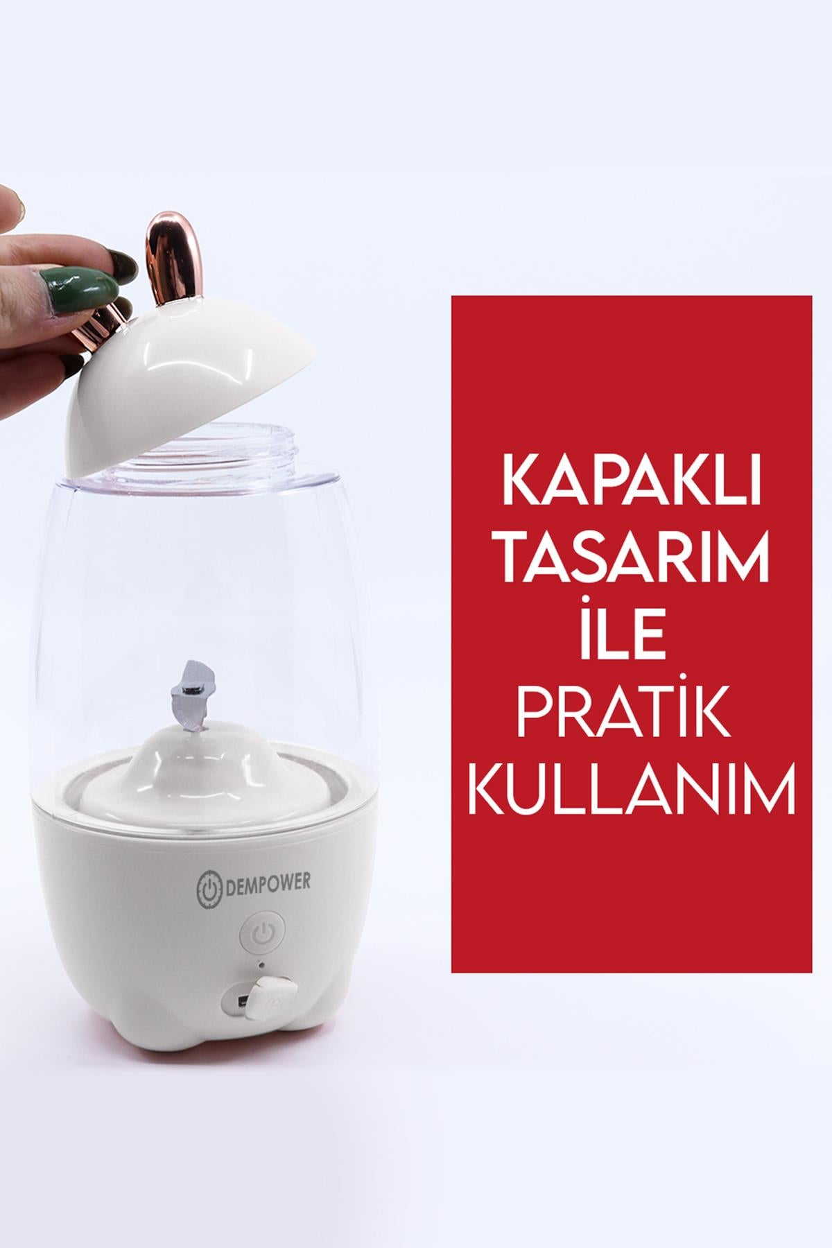 Tavşan Kulak Tasarımlı Şarjlı El Blenderı Karıştırıcı Shaker Beyaz