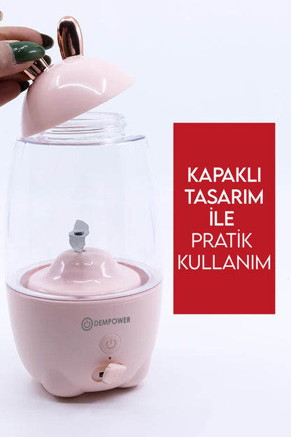 Tavşan Kulak Tasarımlı Şarjlı El Blenderı Karıştırıcı Shaker Pembe