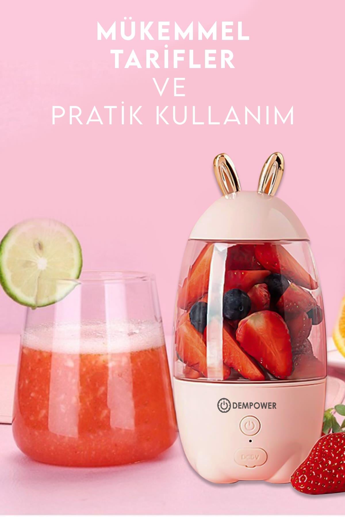 Tavşan Kulak Tasarımlı Şarjlı El Blenderı Karıştırıcı Shaker Pembe