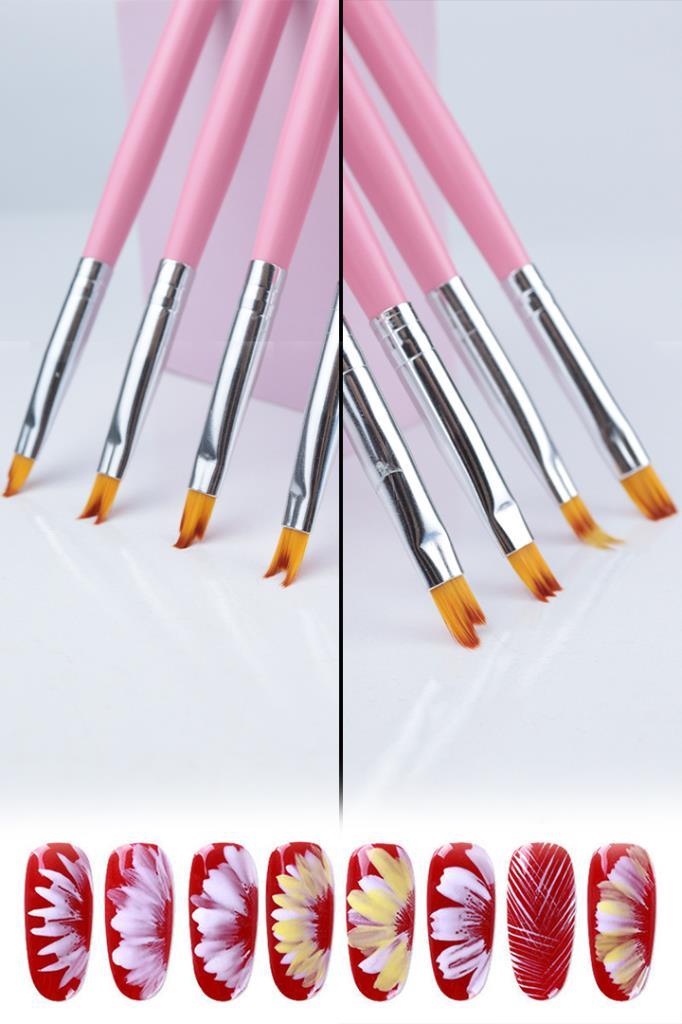 Tırnak Süsleme Nail Art 8'li Fırça Seti Pembe Renk