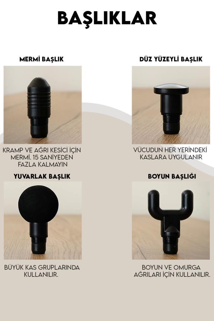 Titreşimli Masaj Tabancası 4 Başlıklı Gri