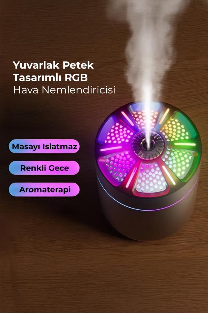 Yuvarlak Petek Tasarımlı RGB Buhar Makinesi 180ML