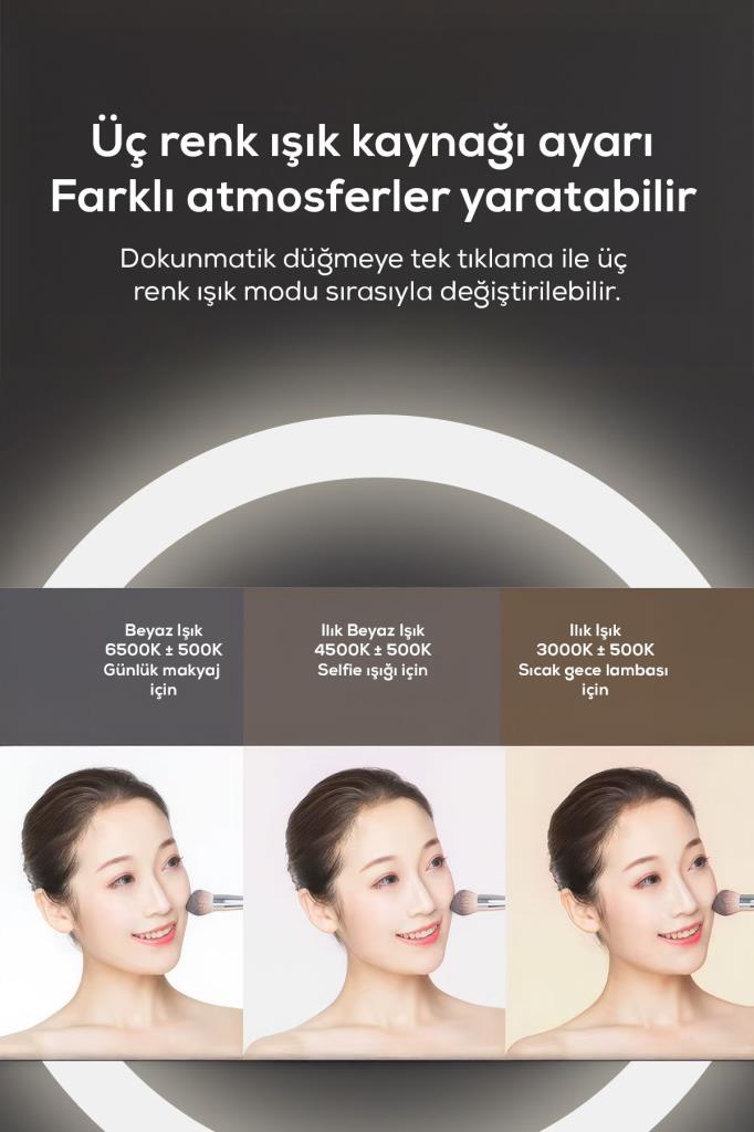 Yuvarlak Şekilli Dokunmatik LED Işıklı Makyaj Aynası