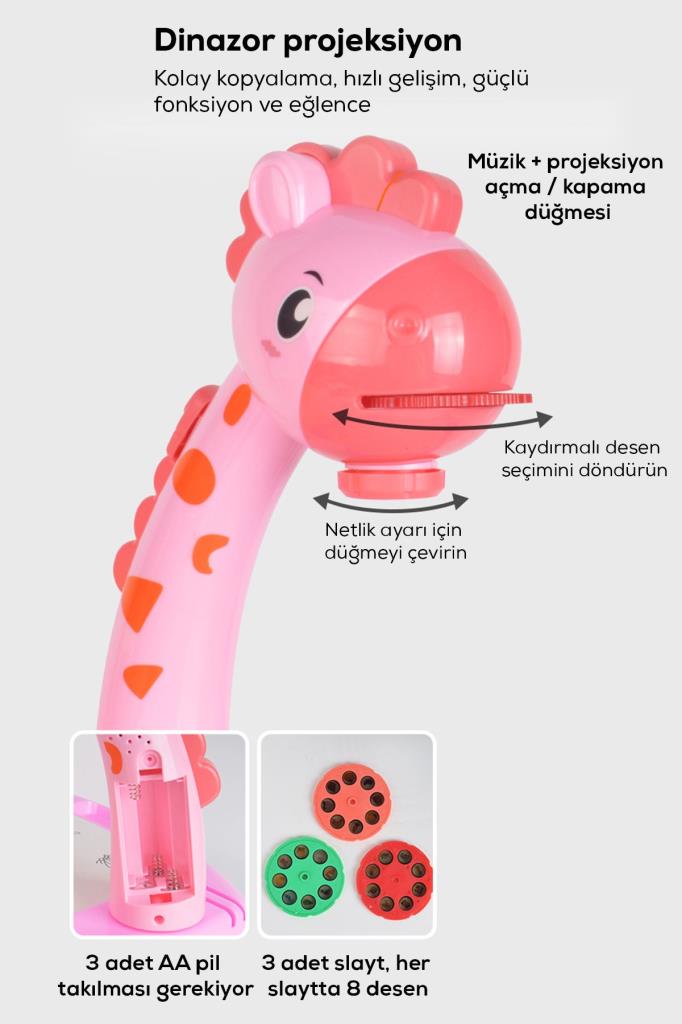 Zürafa Projeksiyonlu Müzikli Boyama Masası Pembe Renk*26x18