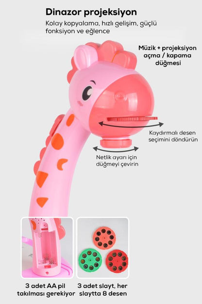Zürafa Projeksiyonlu Müzikli Boyama Masası Pembe Renk*26x18