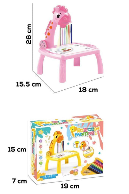 Zürafa Projeksiyonlu Müzikli Boyama Masası Pembe Renk*26x18