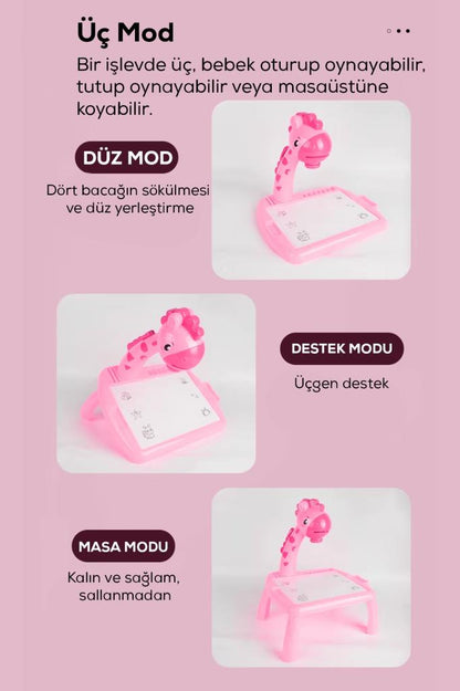 Zürafa Projeksiyonlu Müzikli Boyama Masası Pembe Renk*30X23