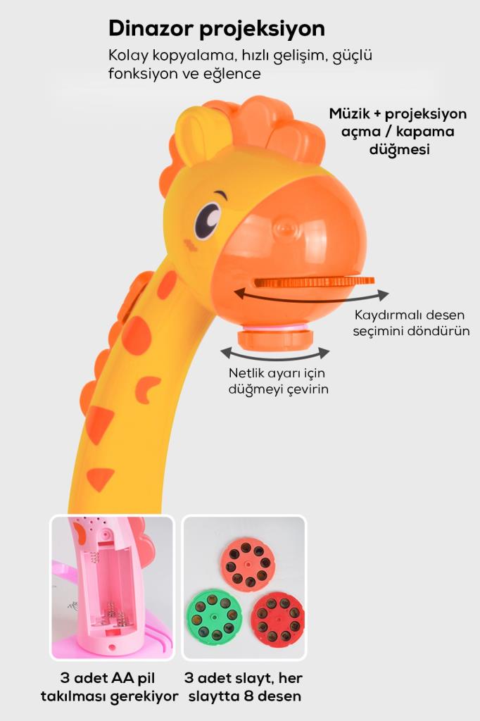 Zürafa Projeksiyonlu Müzikli Boyama Masası Sarı Renk*26x18