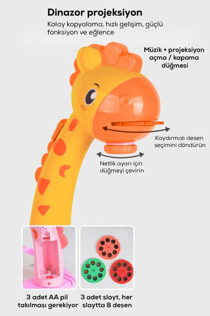 Zürafa Projeksiyonlu Müzikli Boyama Masası Sarı Renk*26x18