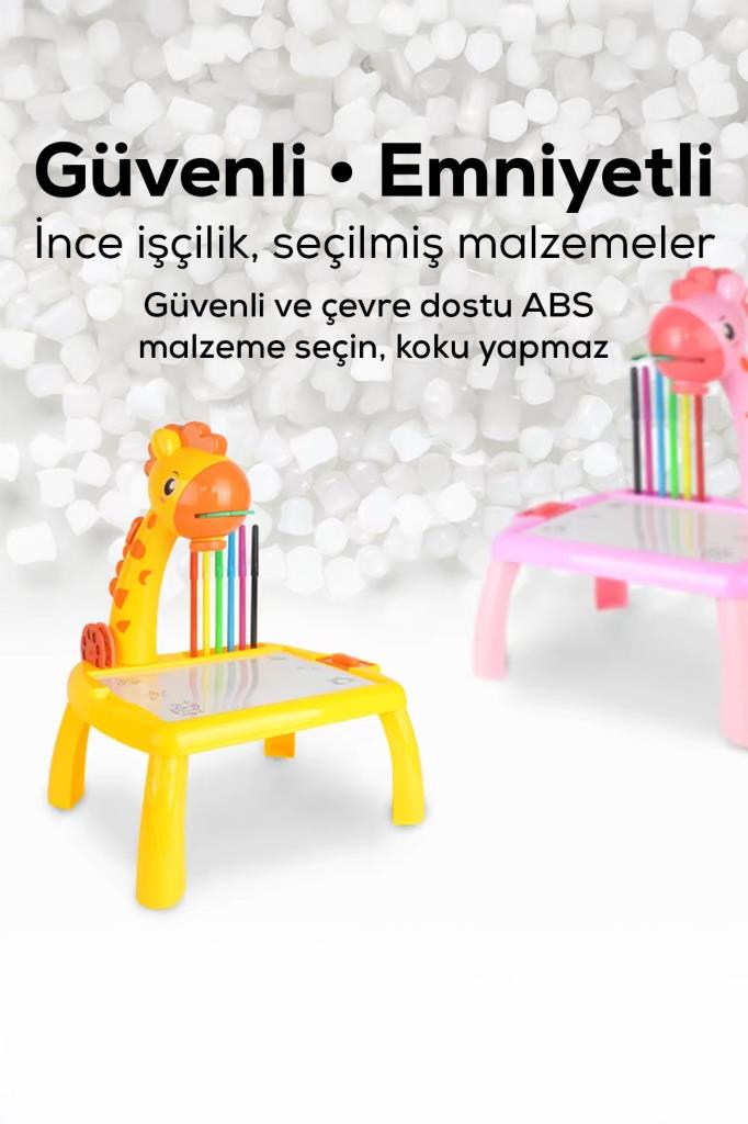 Zürafa Projeksiyonlu Müzikli Boyama Masası Sarı Renk*26x18
