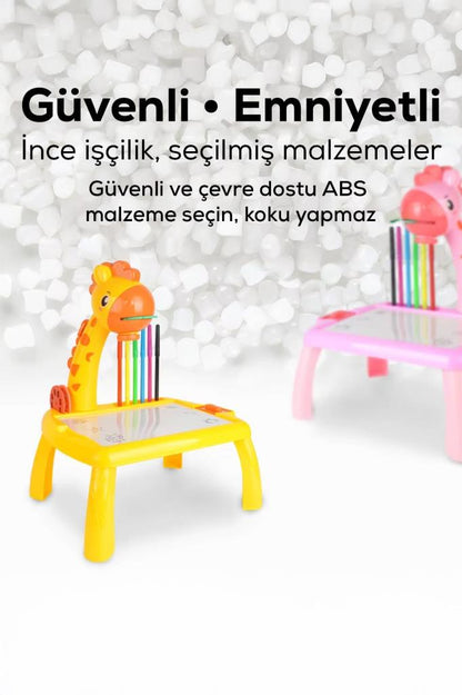 Zürafa Projeksiyonlu Müzikli Boyama Masası Sarı Renk*26x18
