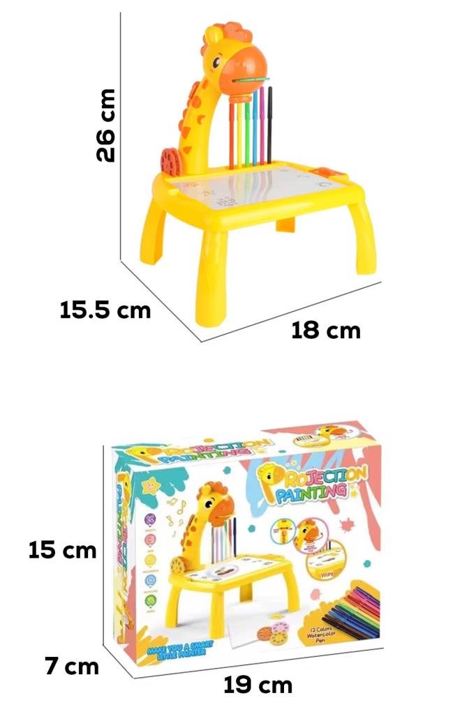 Zürafa Projeksiyonlu Müzikli Boyama Masası Sarı Renk*26x18
