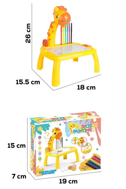Zürafa Projeksiyonlu Müzikli Boyama Masası Sarı Renk*26x18