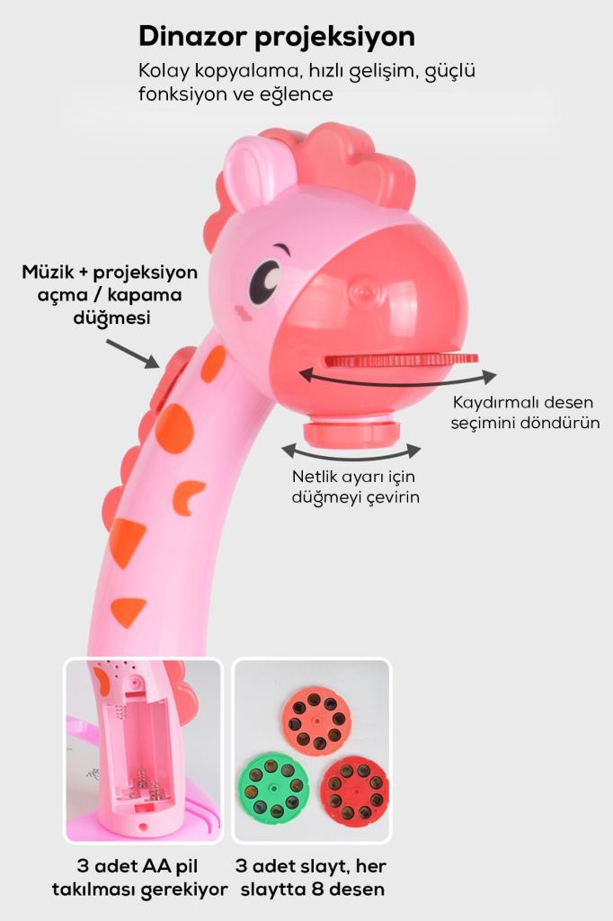 Zürafa Projeksiyonlu Müzikli Boyama Masası Sarı Renk*30X23