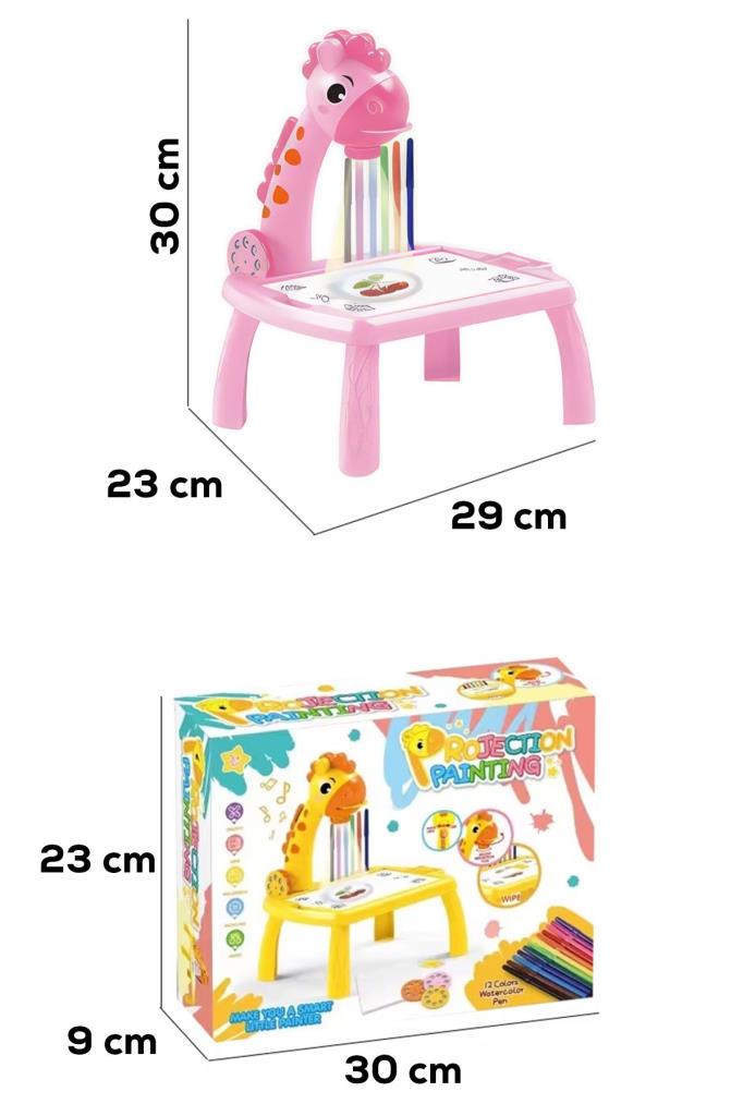 Zürafa Projeksiyonlu Müzikli Boyama Masası Sarı Renk*30X23